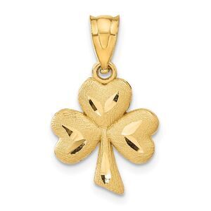 14k Yellow Gold Satin & Diamond Cut Shamrock Pendant, 13mm (1/2 inch)